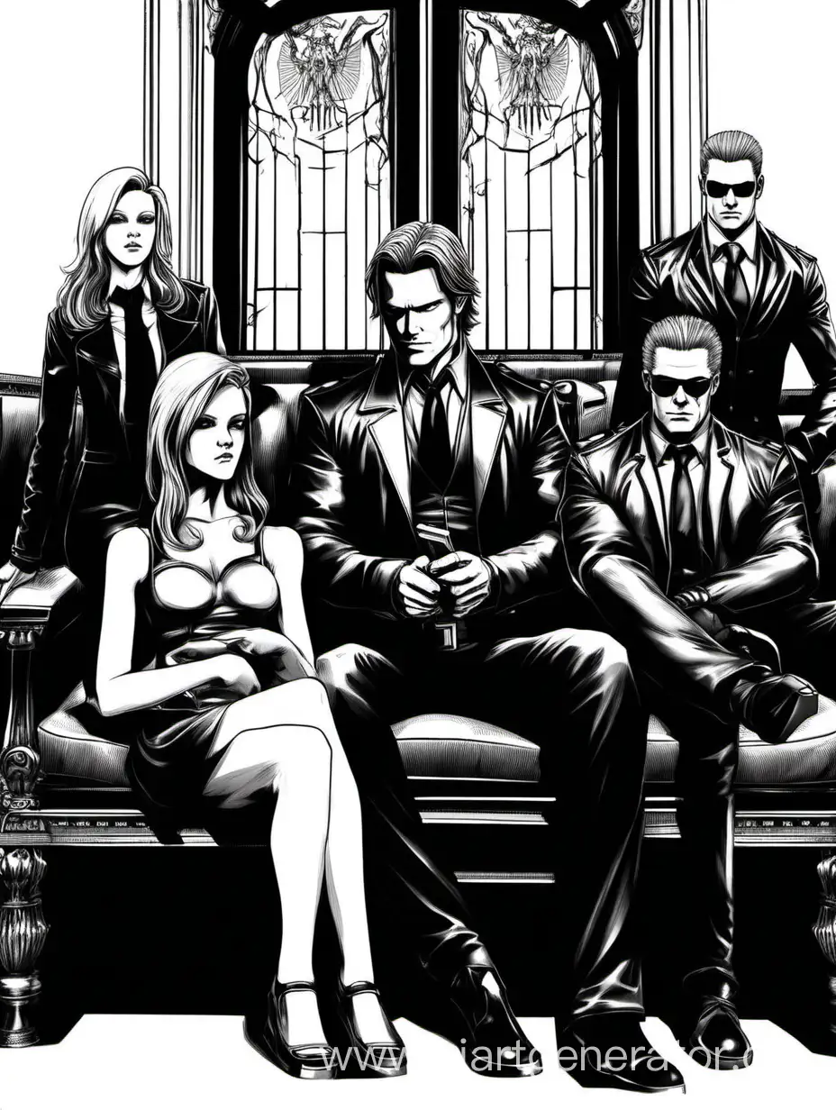 Sam Winchester sitting with Albert Wesker and their girlfriend