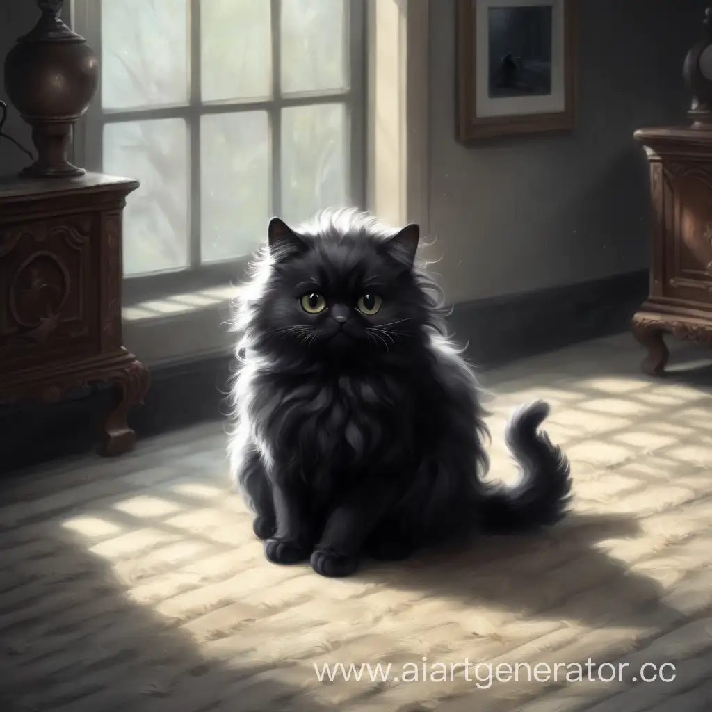 The black cat is very fluffy