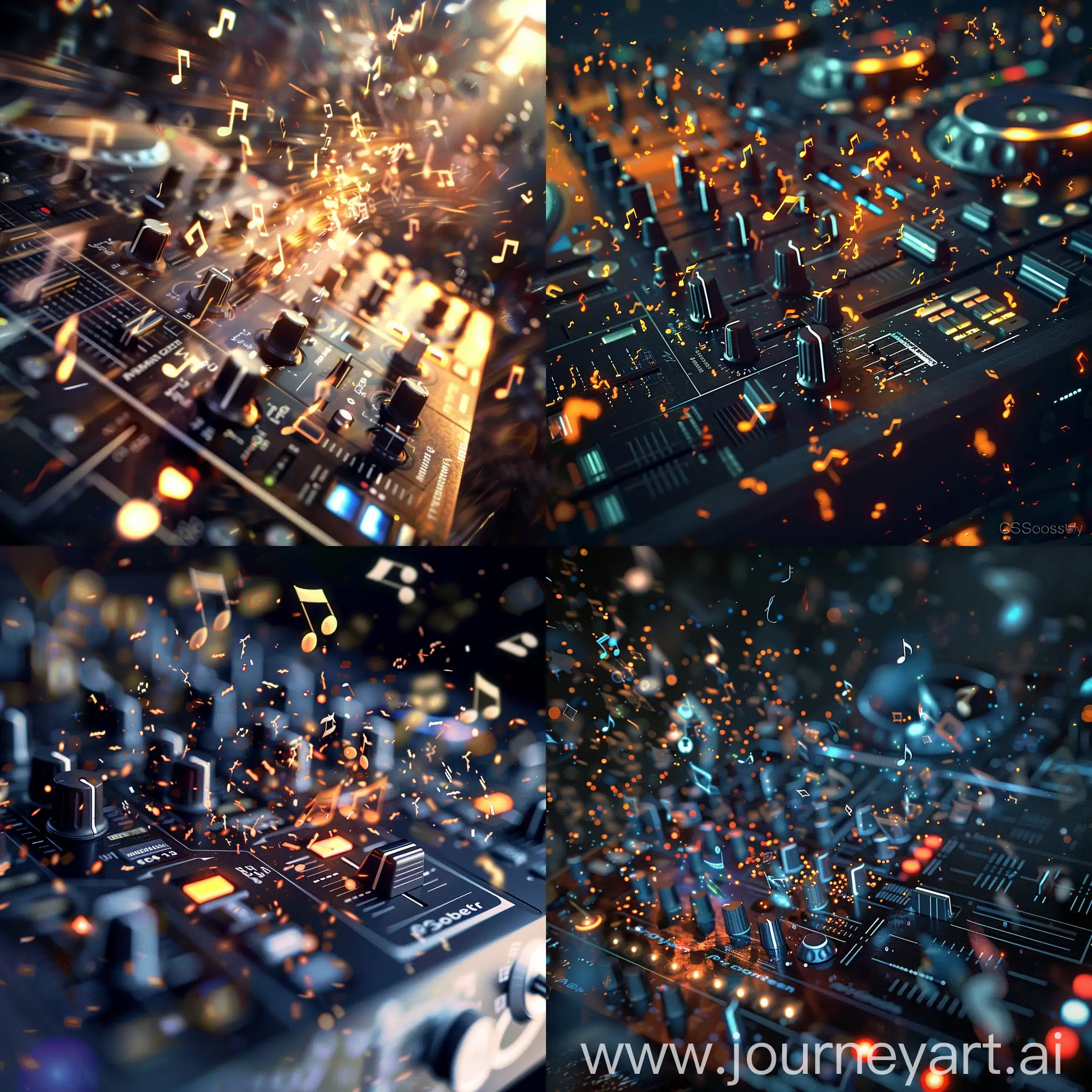 a close up of a dj mixer with music notes flying around, electronic music, techno artwork, psytrance artwork, electronic hardcore music, trending digital art, trending digital fantasy art, smooth digital artwork, cgsociety 9, album art for a trance dj, dj rave party, desktopography, magic music, beautiful digital artwork, techno music, breathtaking digital art