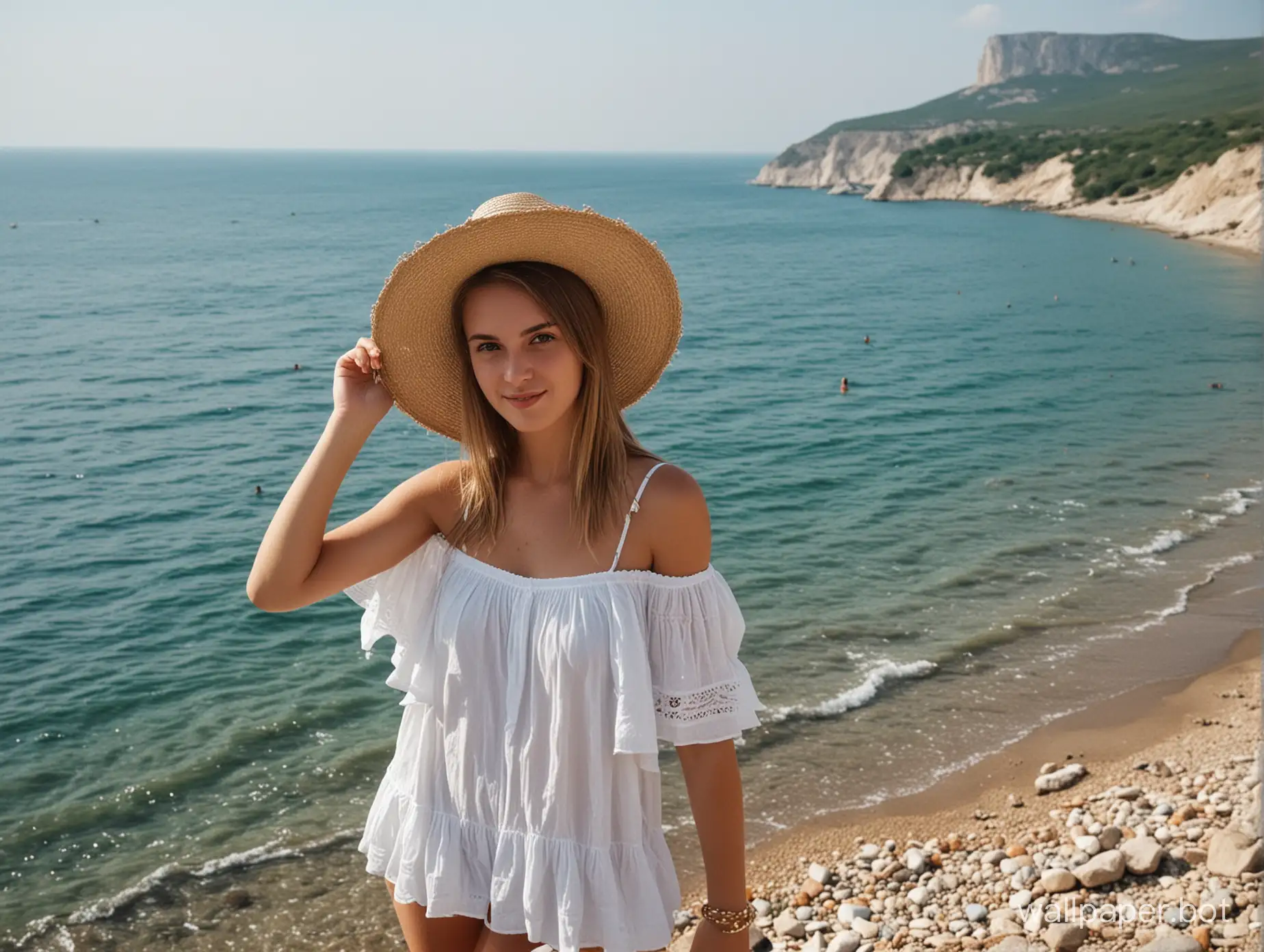 Крым, море, лето, девушка в шляпке