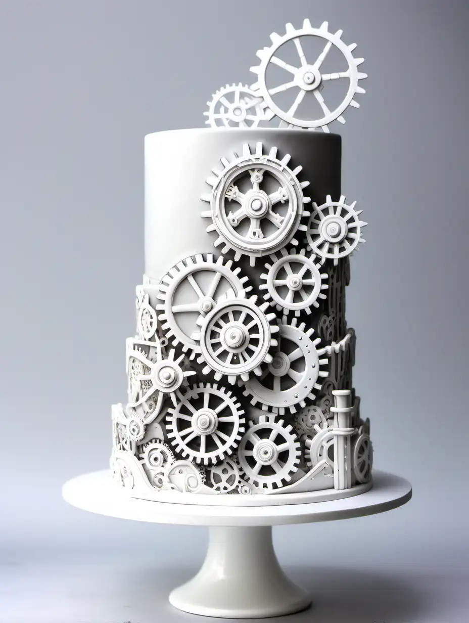 Steampunk White Gears and Cogs Cake