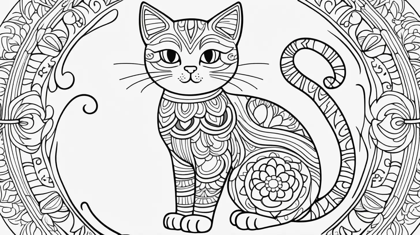 Whimsical Mandala Cat Coloring Page for Kids