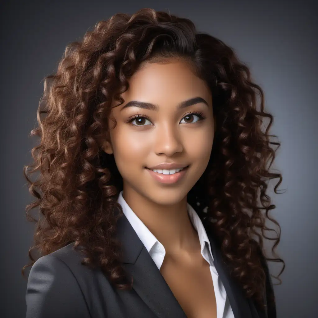 Young Biracial Female Real Estate Assistant with Bright Brown Eyes and Soft Curly Hair