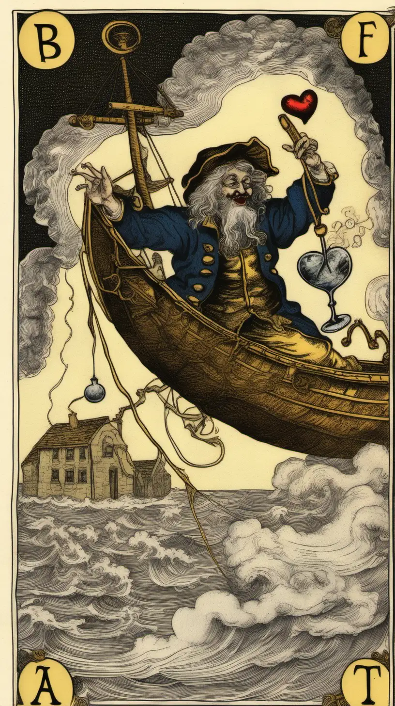 Drunken Fool Tarot Card Satirical Poet and Libertine Expelled on Caravel Boat