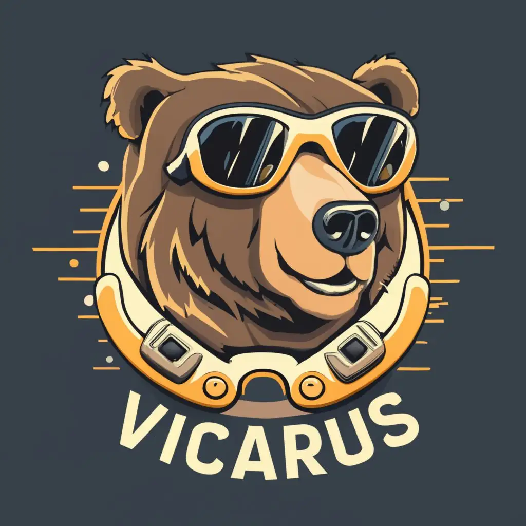 logo, bear , gamer, with the text "Vicarus", typography