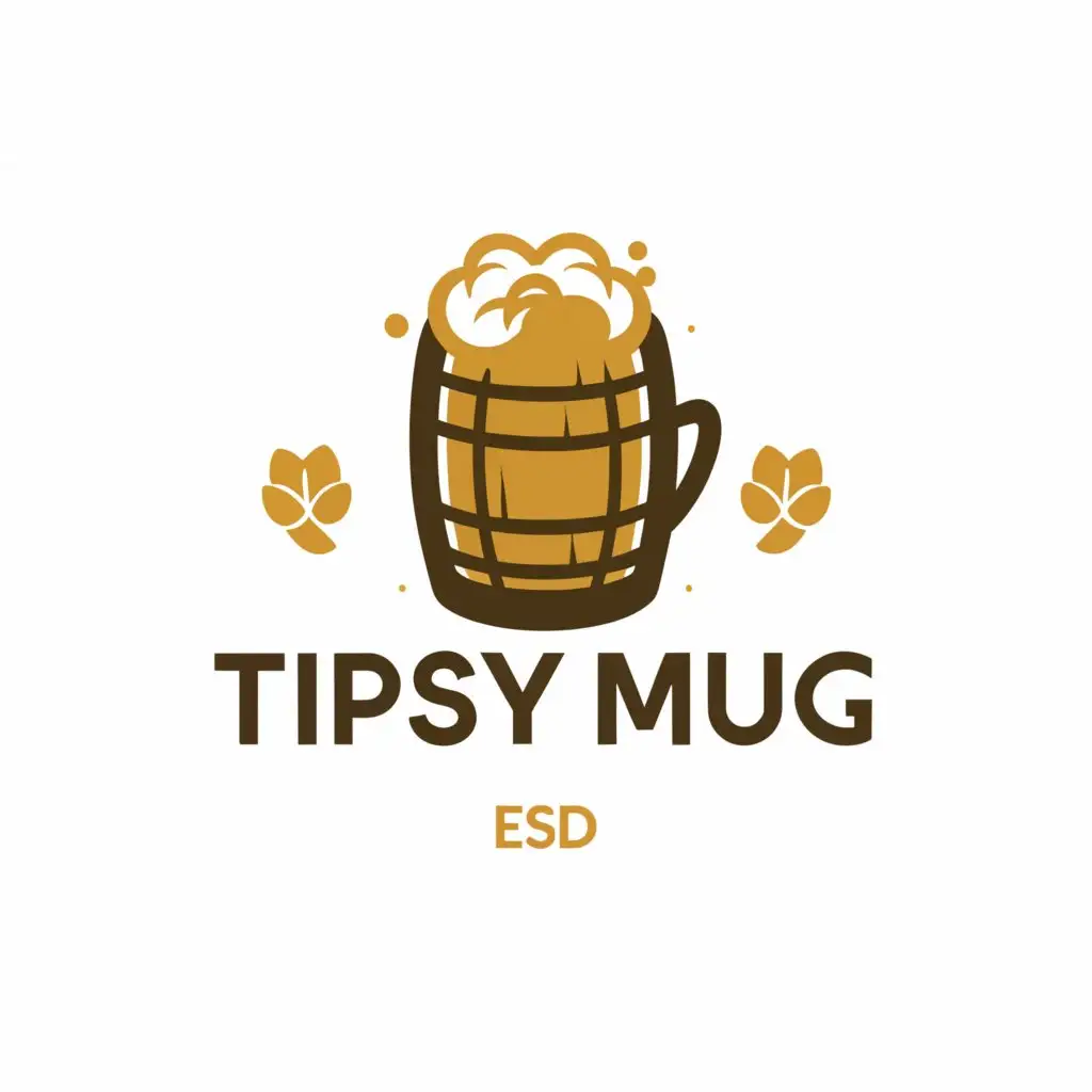 a logo design,with the text "Tipsy mug", main symbol:Mug, barrel, hops,Moderate,be used in Retail industry,clear background