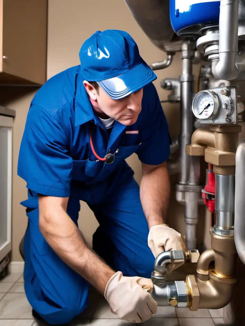 American plumber in blue uniforms, working on "Gas Services" Plumbing Services, with of plumbing. Main Focus on main service in the images. need HD images.