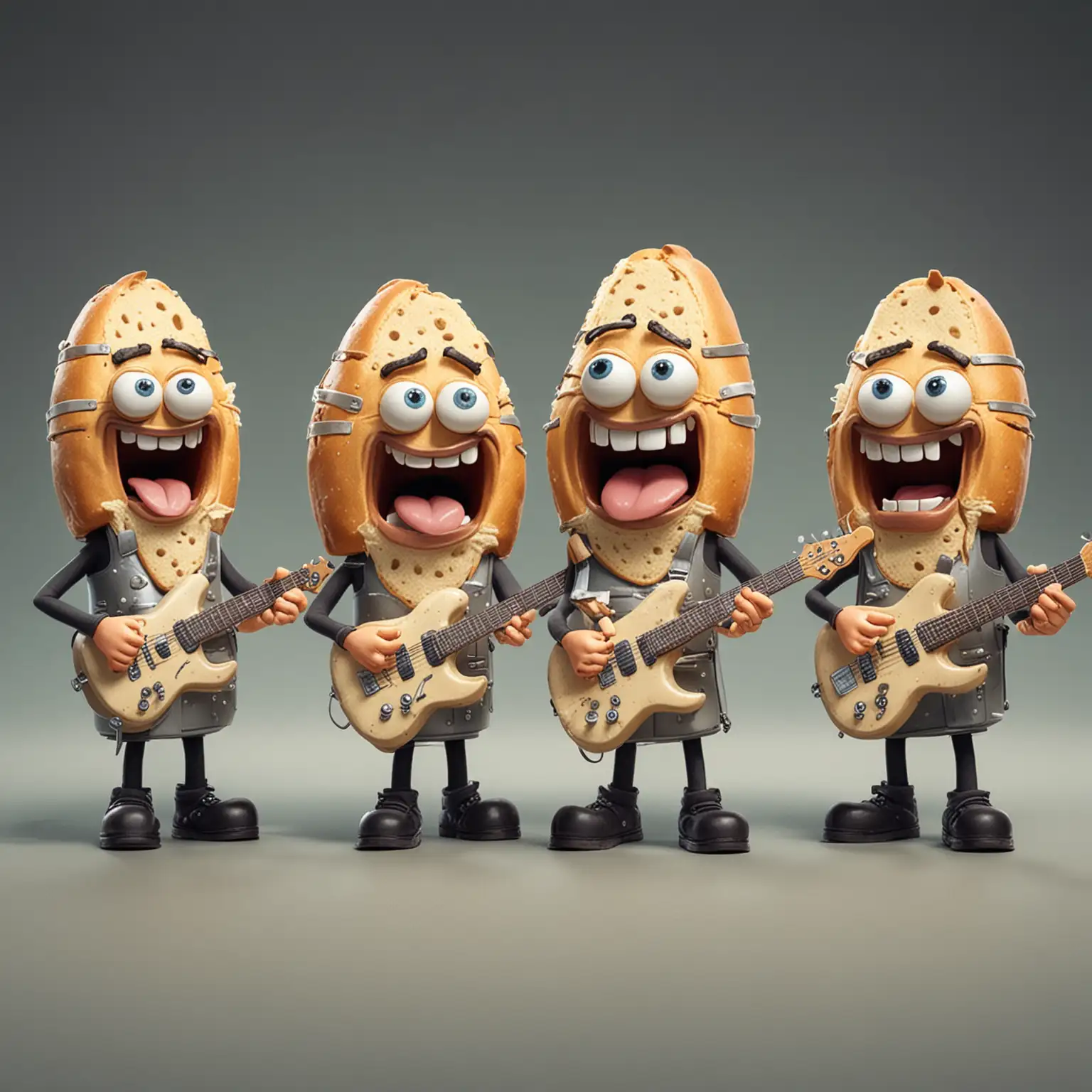 metal band made of ciabattas, cartoon style
