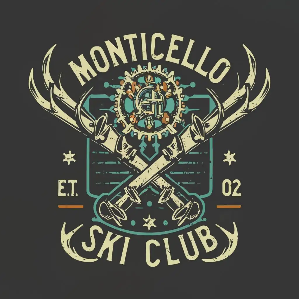 logo, ski, antlers, steampunk, with the text "Monticello Ski Club", typography, be used in Sports Fitness industry