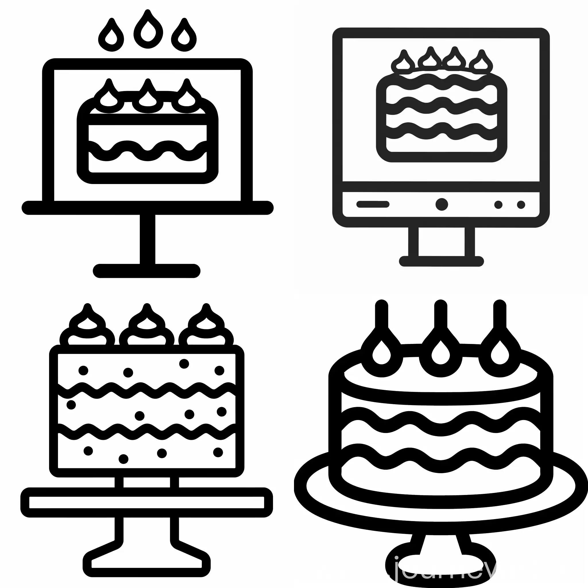 computer cake icon, allergen category icon, ux icon, black and white, black outline on white background