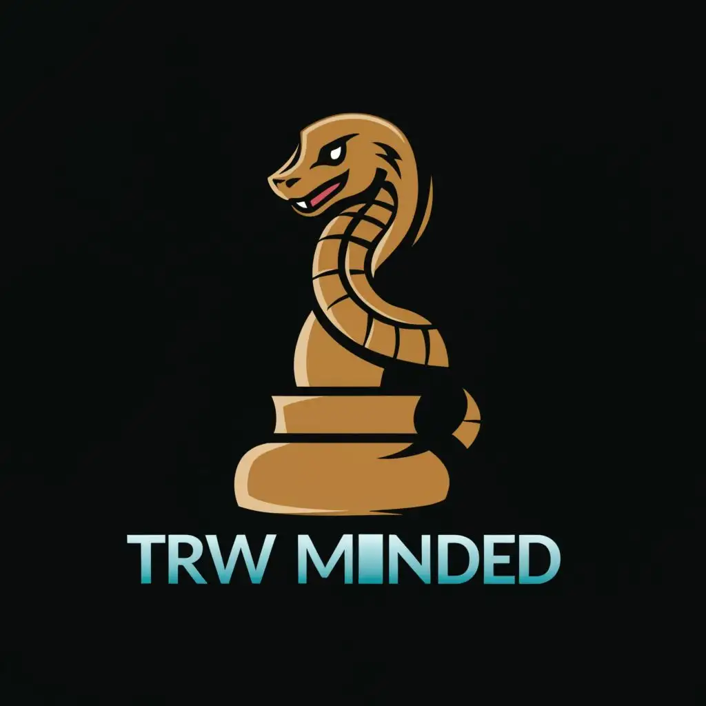 logo, Chess piece with shaped as a cobra snake, with the text "trwminded", typography
