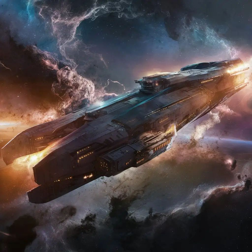 Majestic Starship Soaring Through Cosmic Nebula