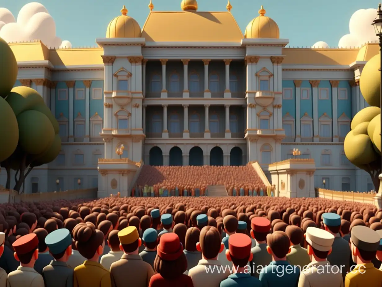 Colorful-Cartoon-Gathering-Joyful-Crowd-in-Front-of-the-Majestic-Palace