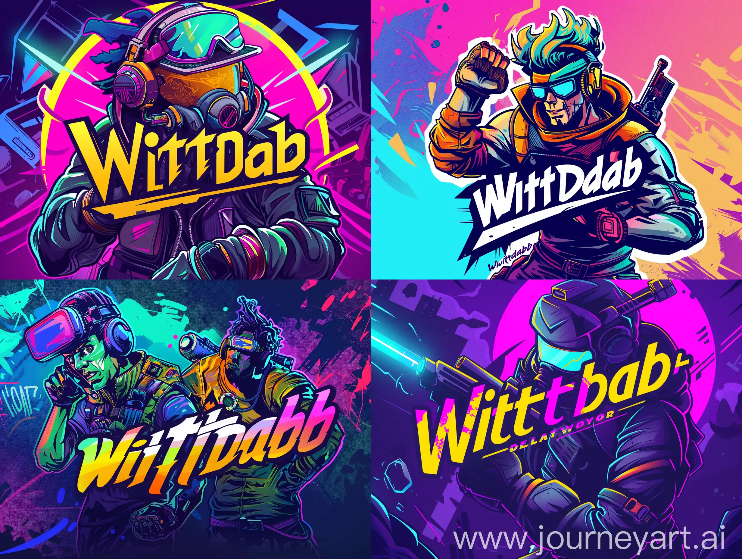make me a group logo that is vibrant and professional with a text that says "WittyDab", it's a group that creates videogames