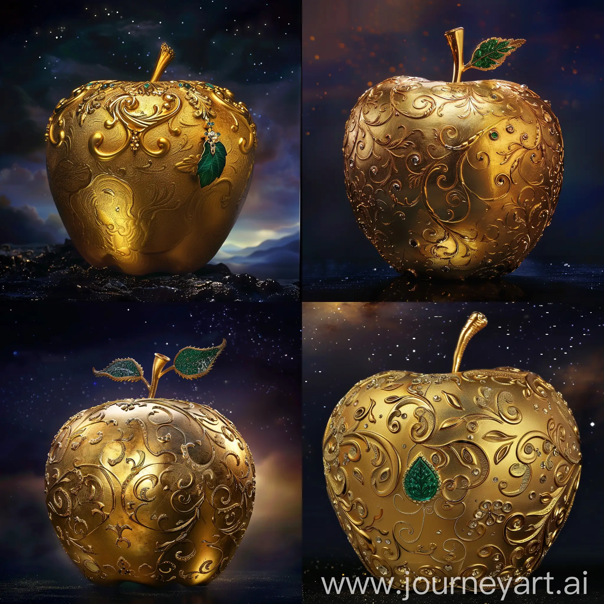 Enchanting-Golden-Apple-with-Emerald-Leaf-Night-Sky-Fantasy