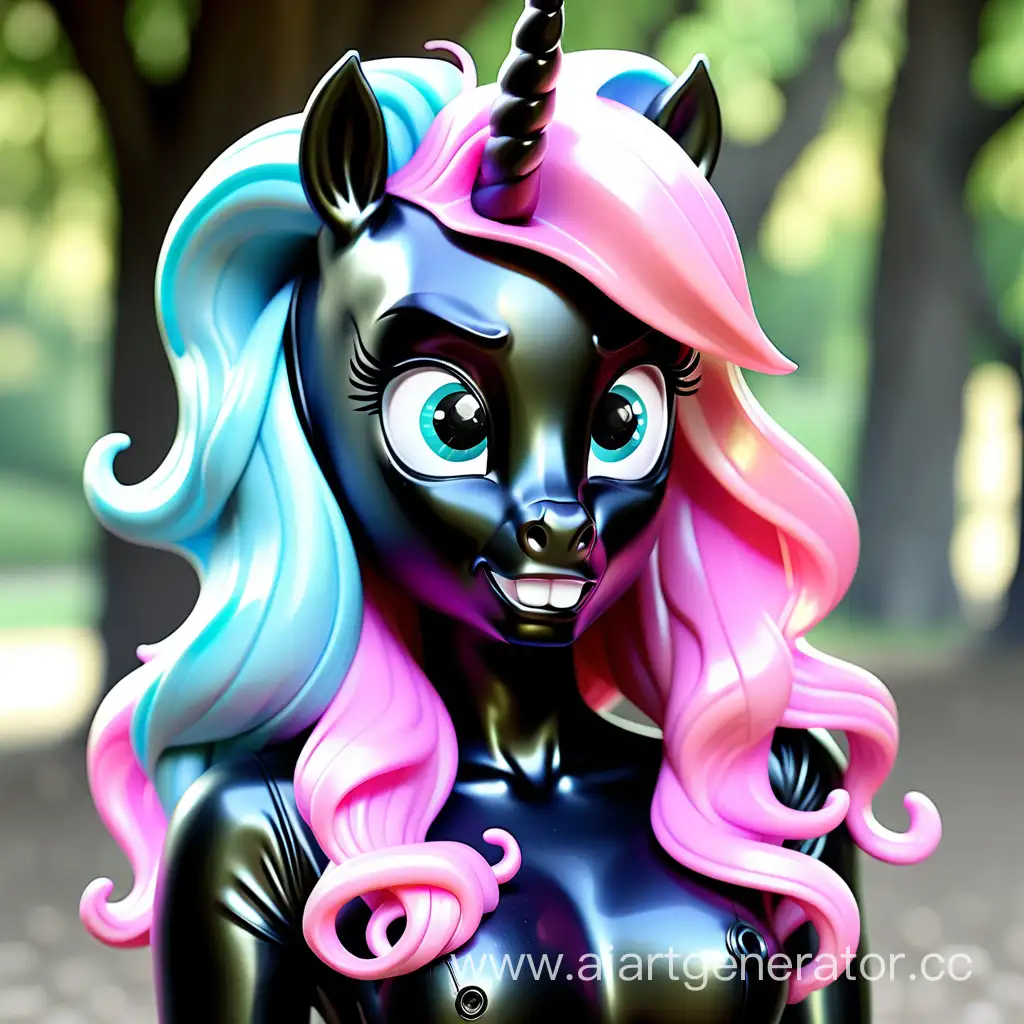 Adorable-Black-Latex-Unicorn-Pony
