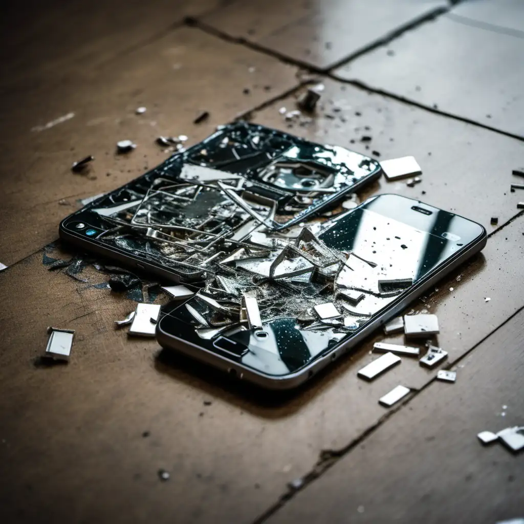 Broken Smartphone Shattered into Pieces