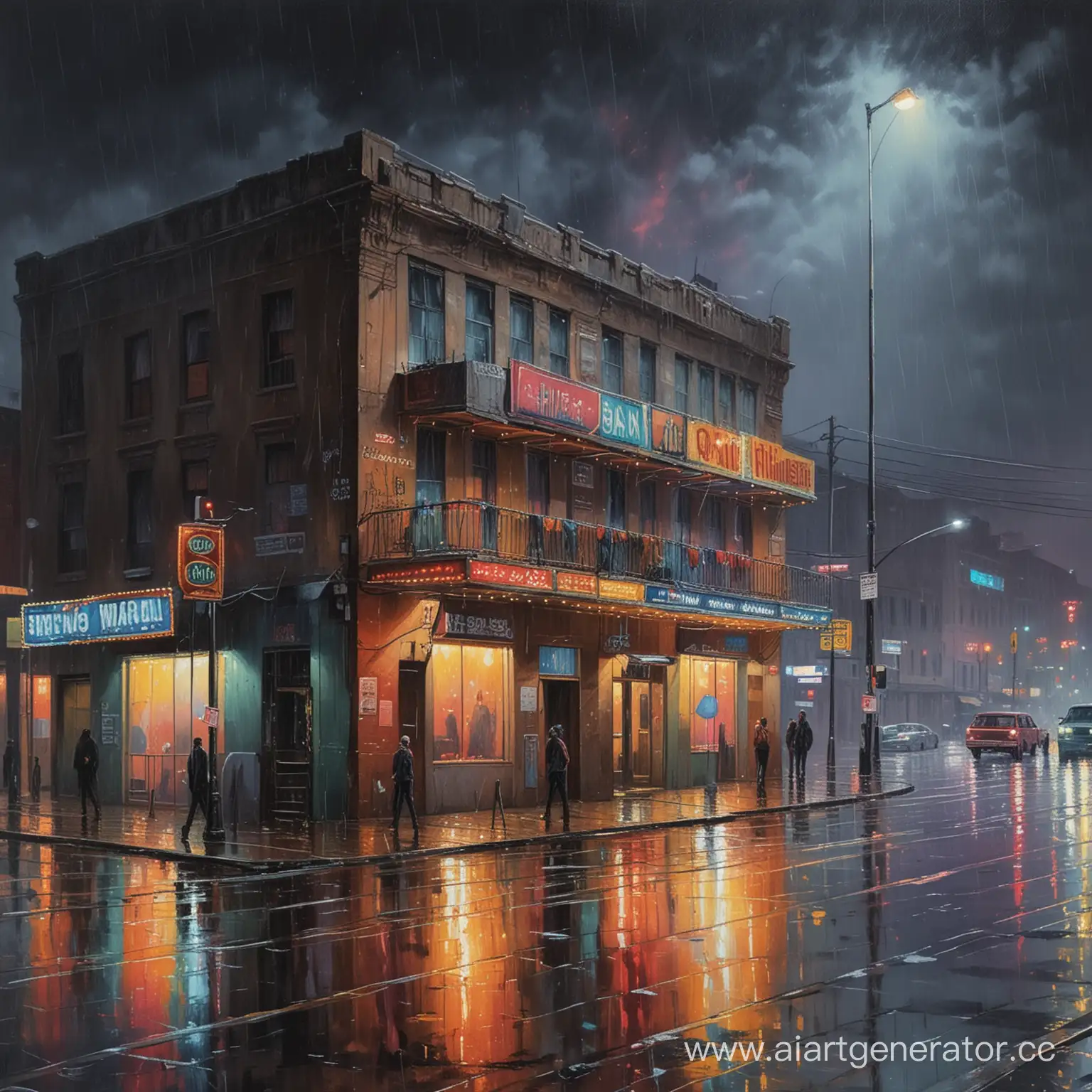 Nighttime-Street-Club-in-the-Rain