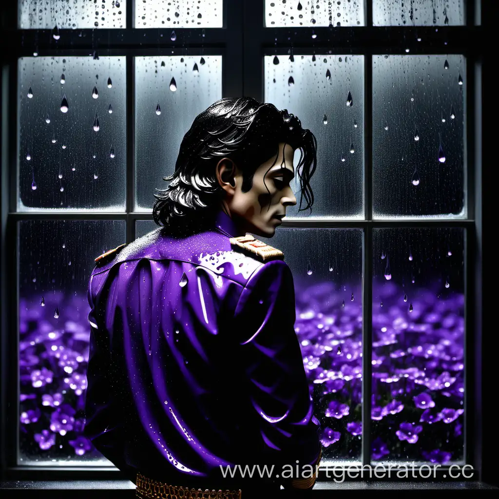 Michael-Jackson-Standing-Alone-in-Dark-Room-with-Raindrops-and-Purple-Flowers