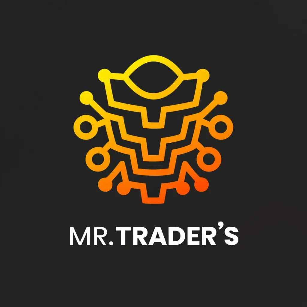 a logo design, with the text with pure white color "MR Trader's", main symbol: Ai technically complex Use yellow color, Moderate, be used in the Technology industry, clear dark black background