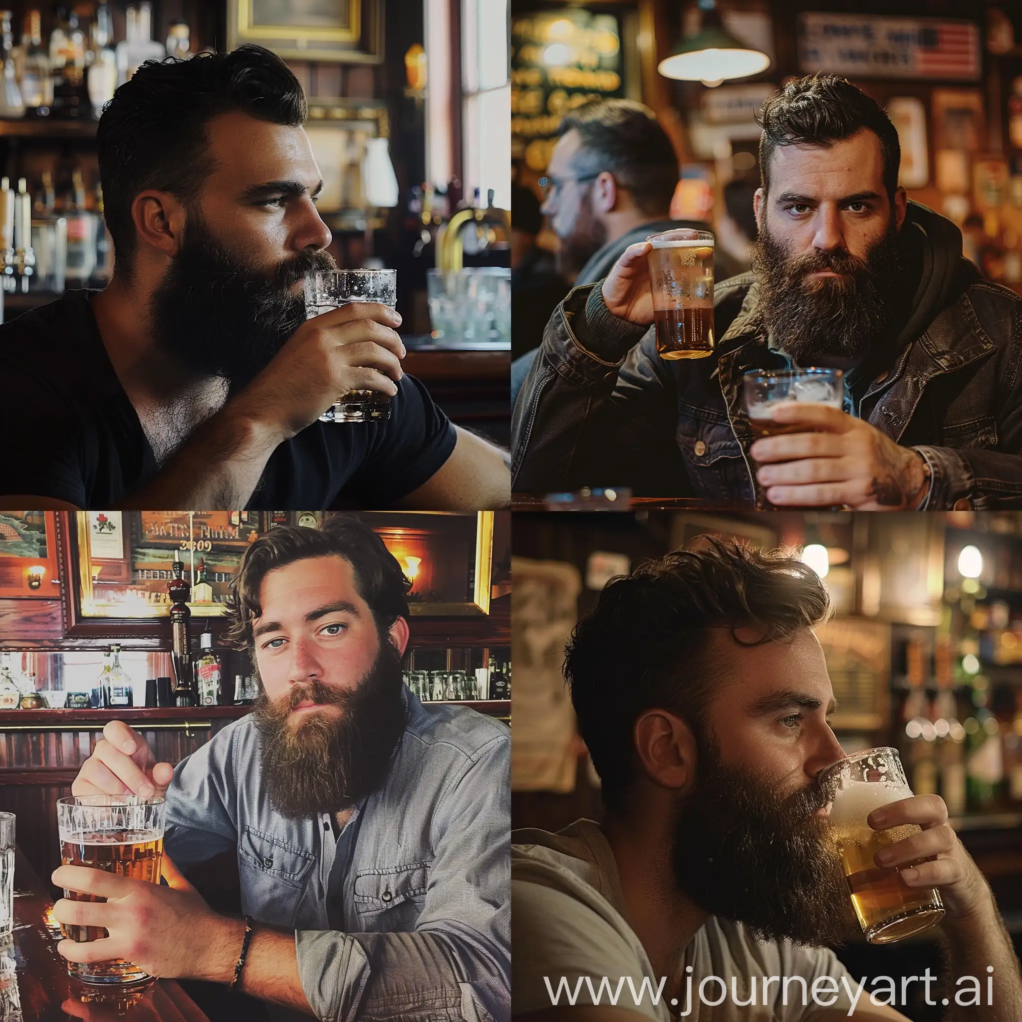 Man with a beard drinking at Milton's Home bar.