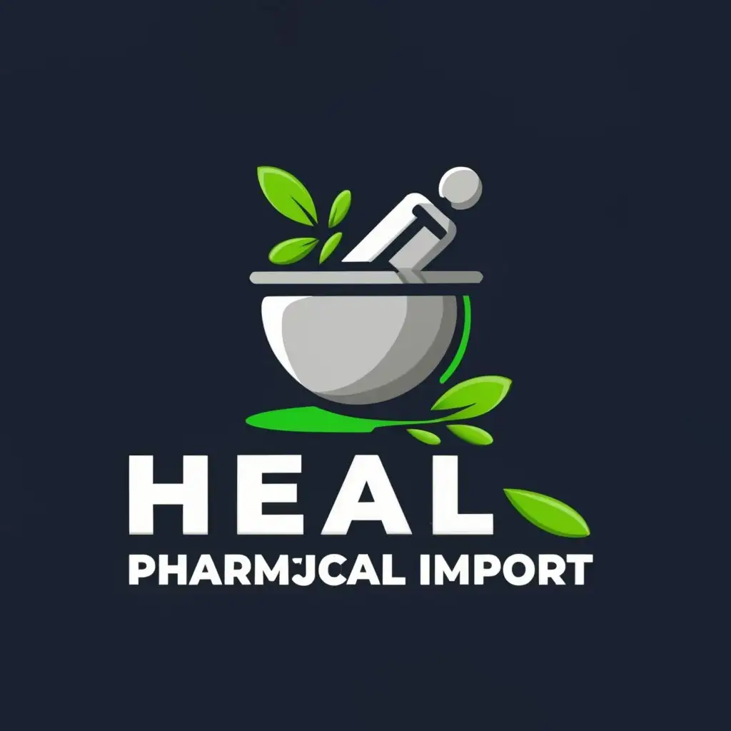 LOGO-Design-For-Heal-Pharmaceutical-Import-3D-Pill-and-Mortar-with-Clear-Background