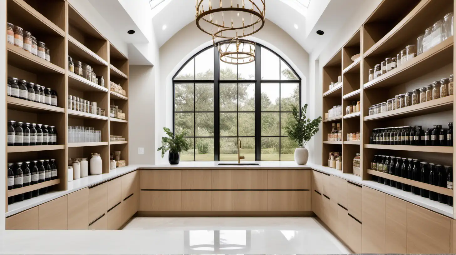 Contemporary Minimalist Estate Home Wellness Pantry with Organic Produce and Black Accents
