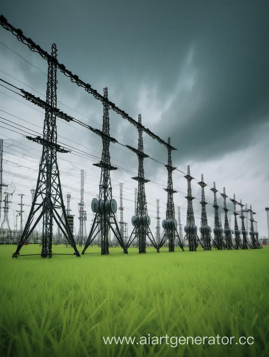 Transformer-Substations-and-Transformers-Amidst-Verdant-Fields-under-Overcast-Gray-Sky