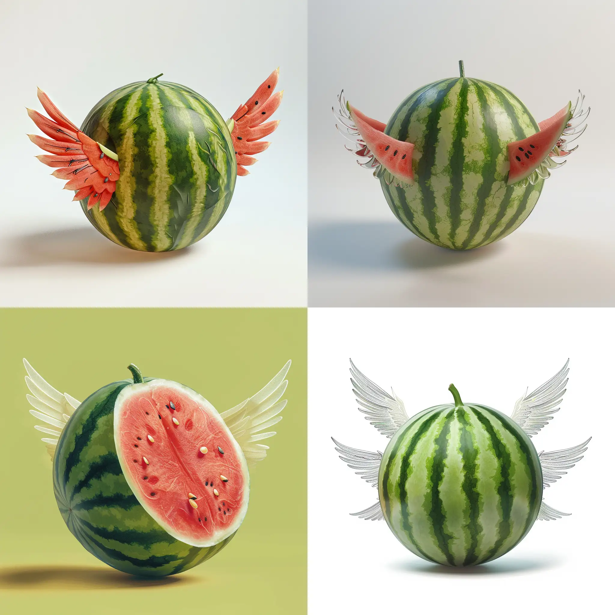 A watermelon with wings, realistic