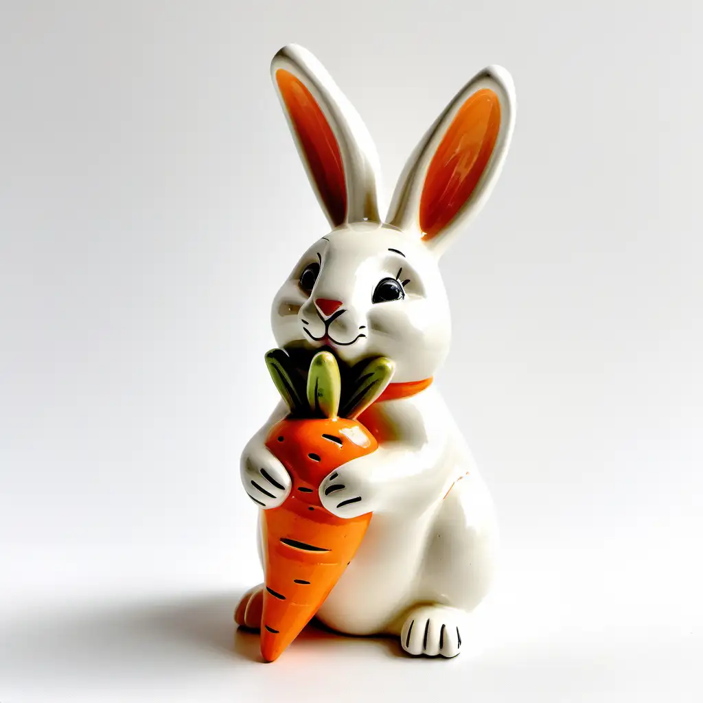 复活节 陶瓷  简单 兔子抱胡萝卜 白色背景