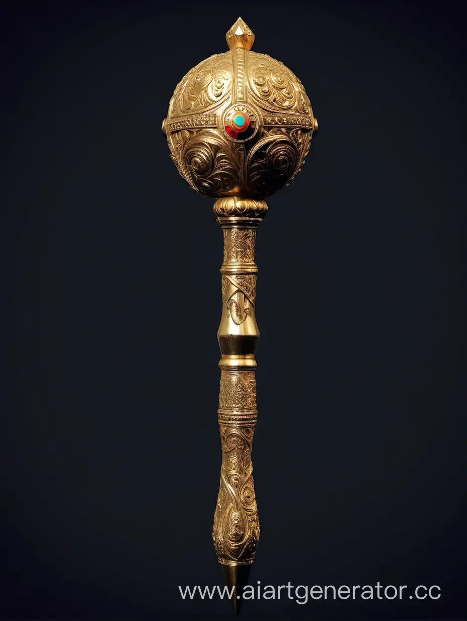 GoldenColored-Inlaid-Indian-Mace-Traditional-Weaponry-Elegance