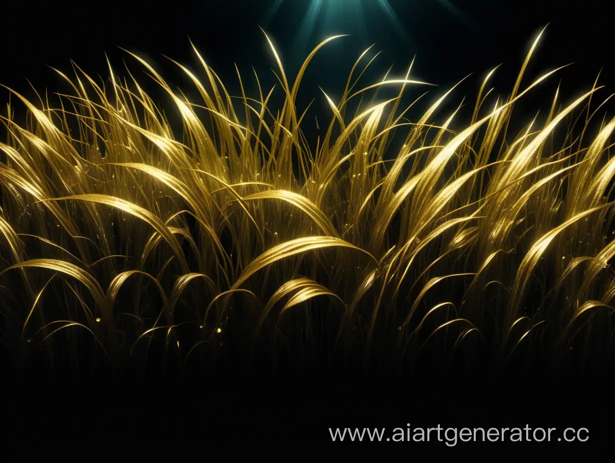 Golden-Underwater-Grass-with-Metallic-Shine-on-Black-Background