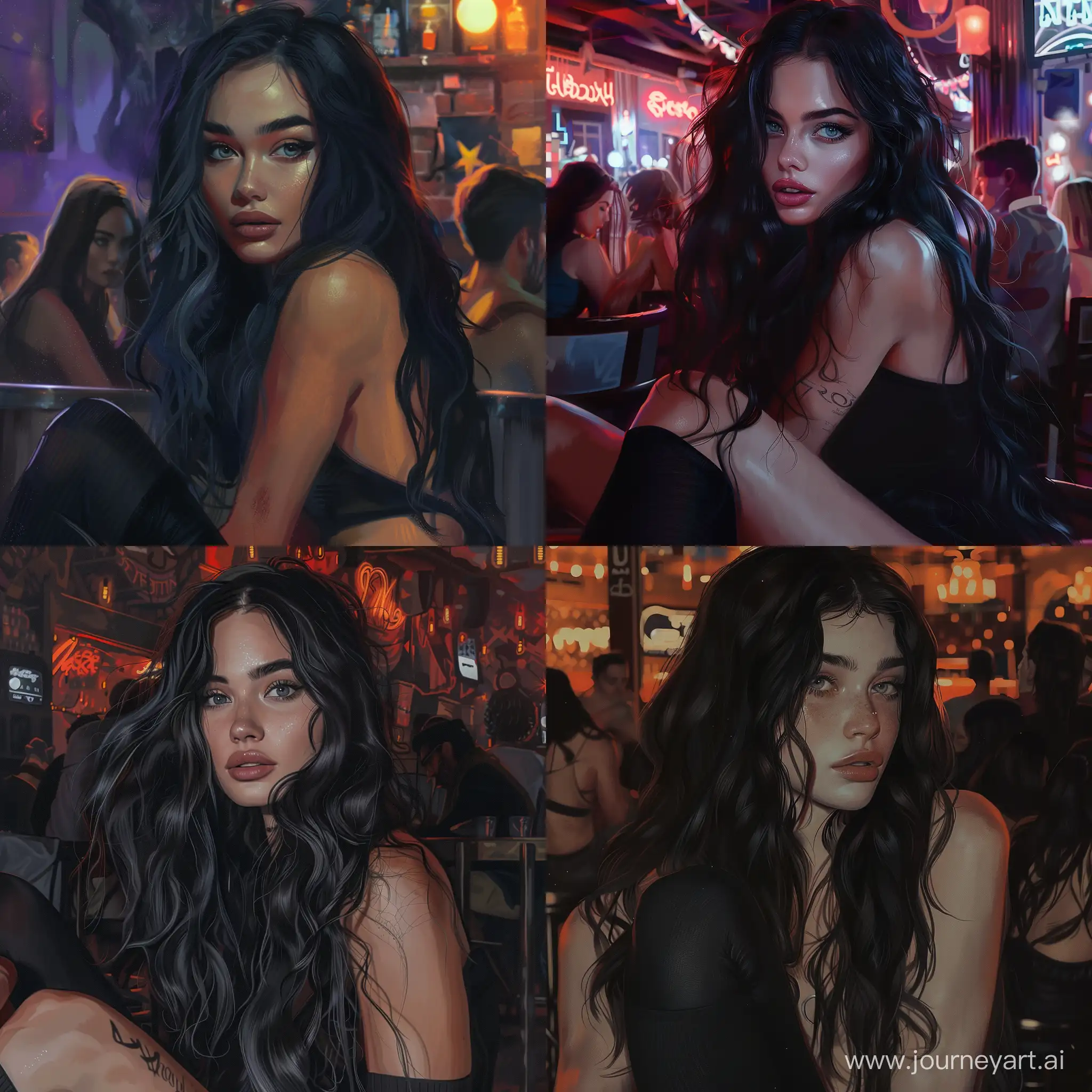 Sultry-Young-Woman-with-Long-Black-Hair-in-Trendy-Club-Setting