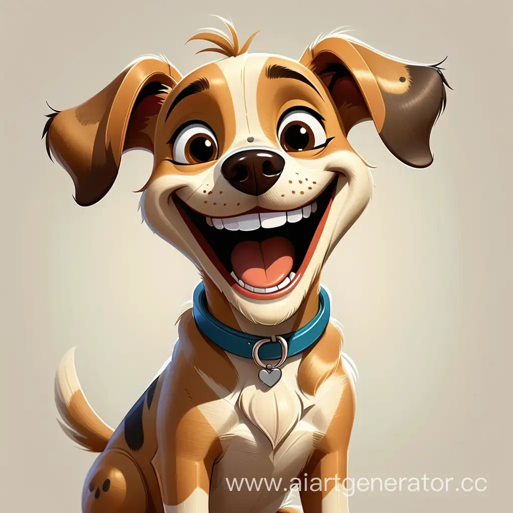Draw a smiling cartoon dog. 