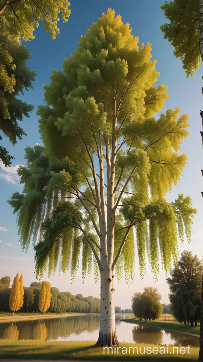 Tall Poplar Tree Standing Majestically in a Serene Landscape