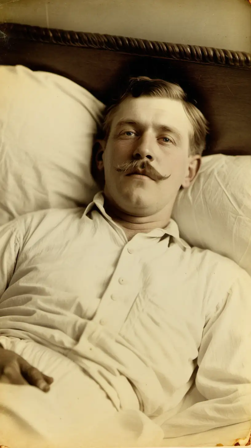 Vintage Rest 1900s Man Relaxing in Bed