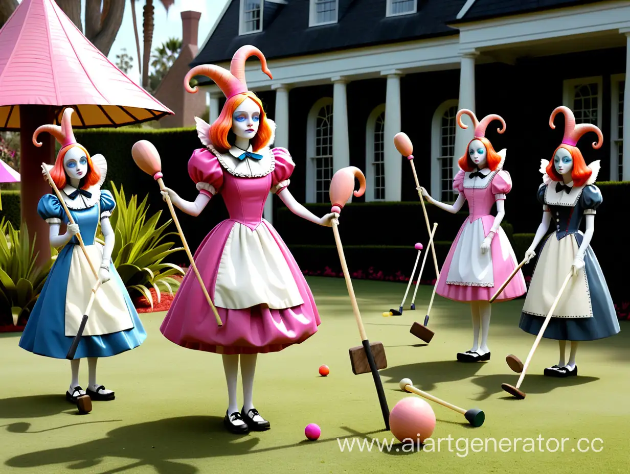 Alice-in-Wonderland-Characters-Playing-Flamingo-Croquet-on-the-Lawn