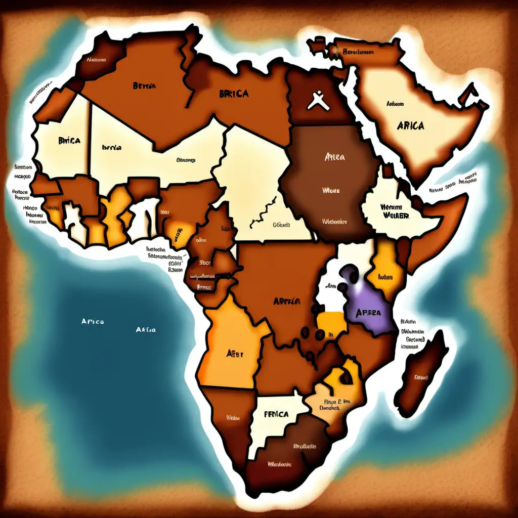 Create an image of brown map of Africa. The image must be in the style of Matt Wuerker