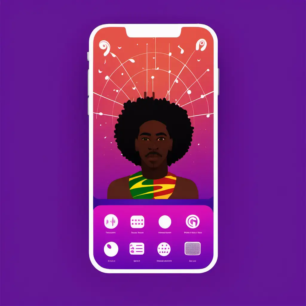 Modern African Mobile Music App on Purple Background