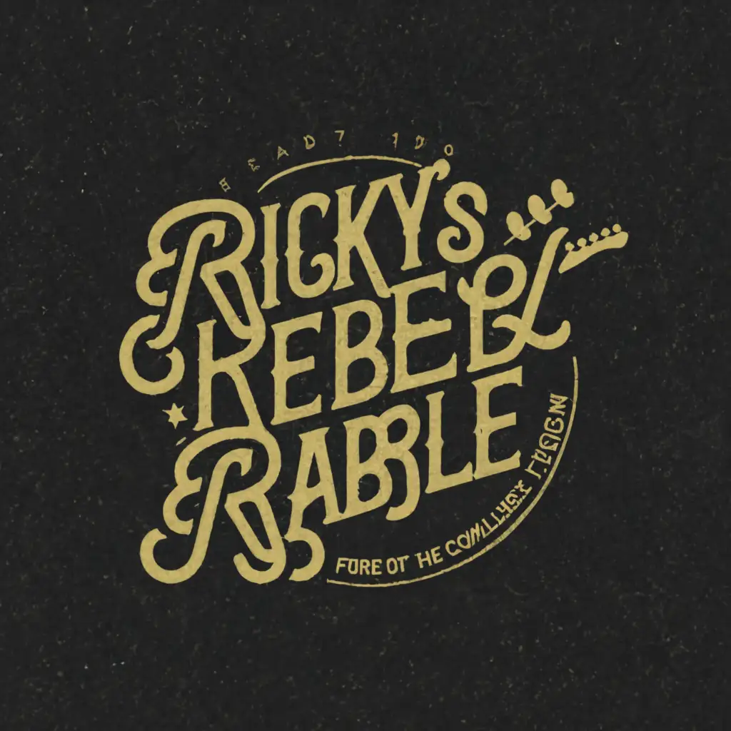 a logo design,with the text "Ricky's Rebel
Rabble
", main symbol:music gold guitar,Minimalistic,clear background