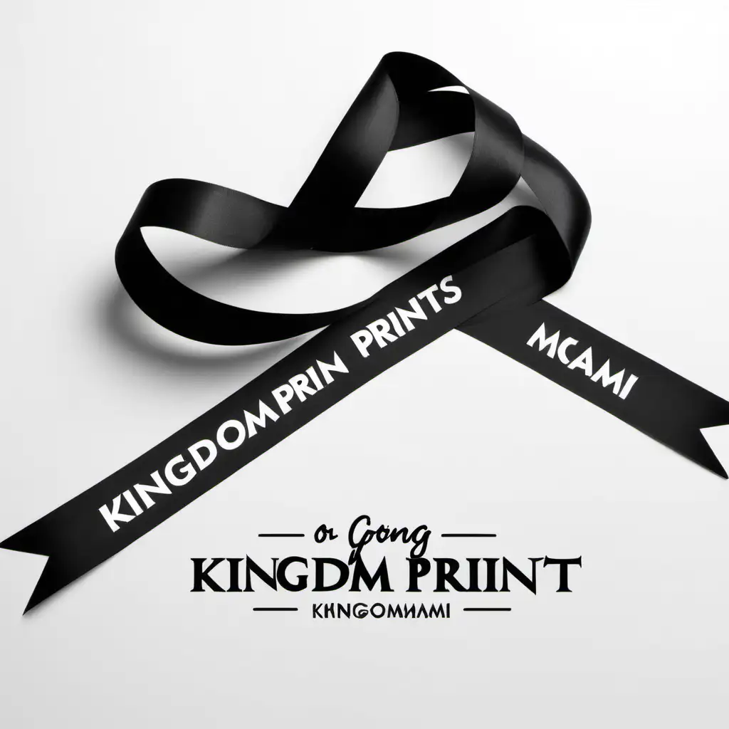 rending of a black ribbon with writing on it going across that reads KingdomPrintsMiami