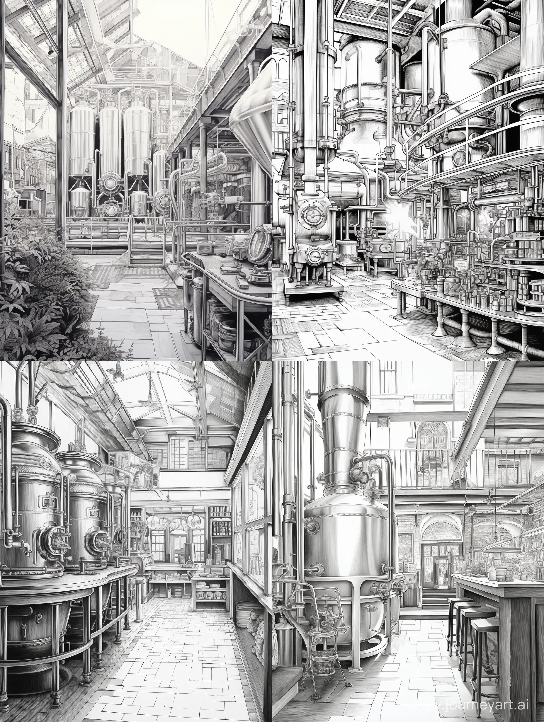 Monochrome-Brewery-Scheme-Drawing-Architectural-Artwork