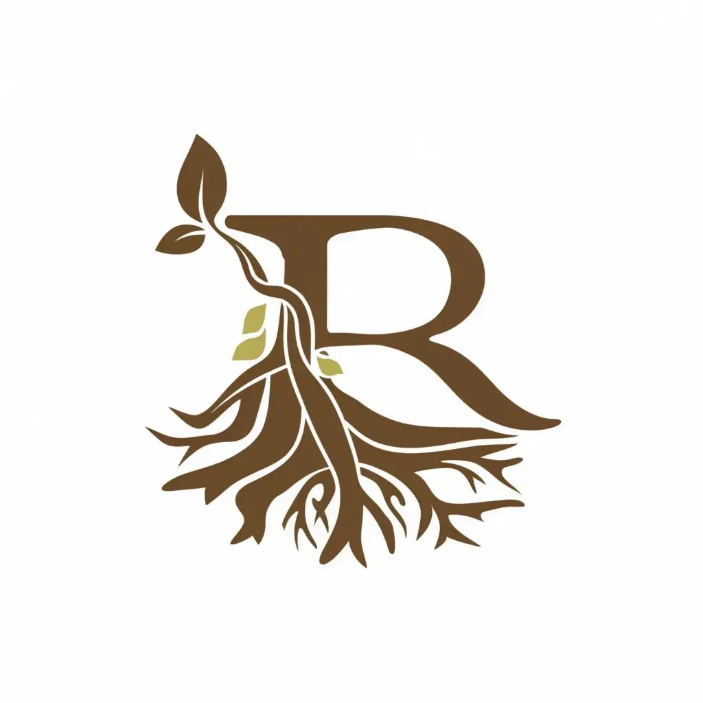 logo, Roots, with the text "Letter R In form of roots", typography, be used in Education industry