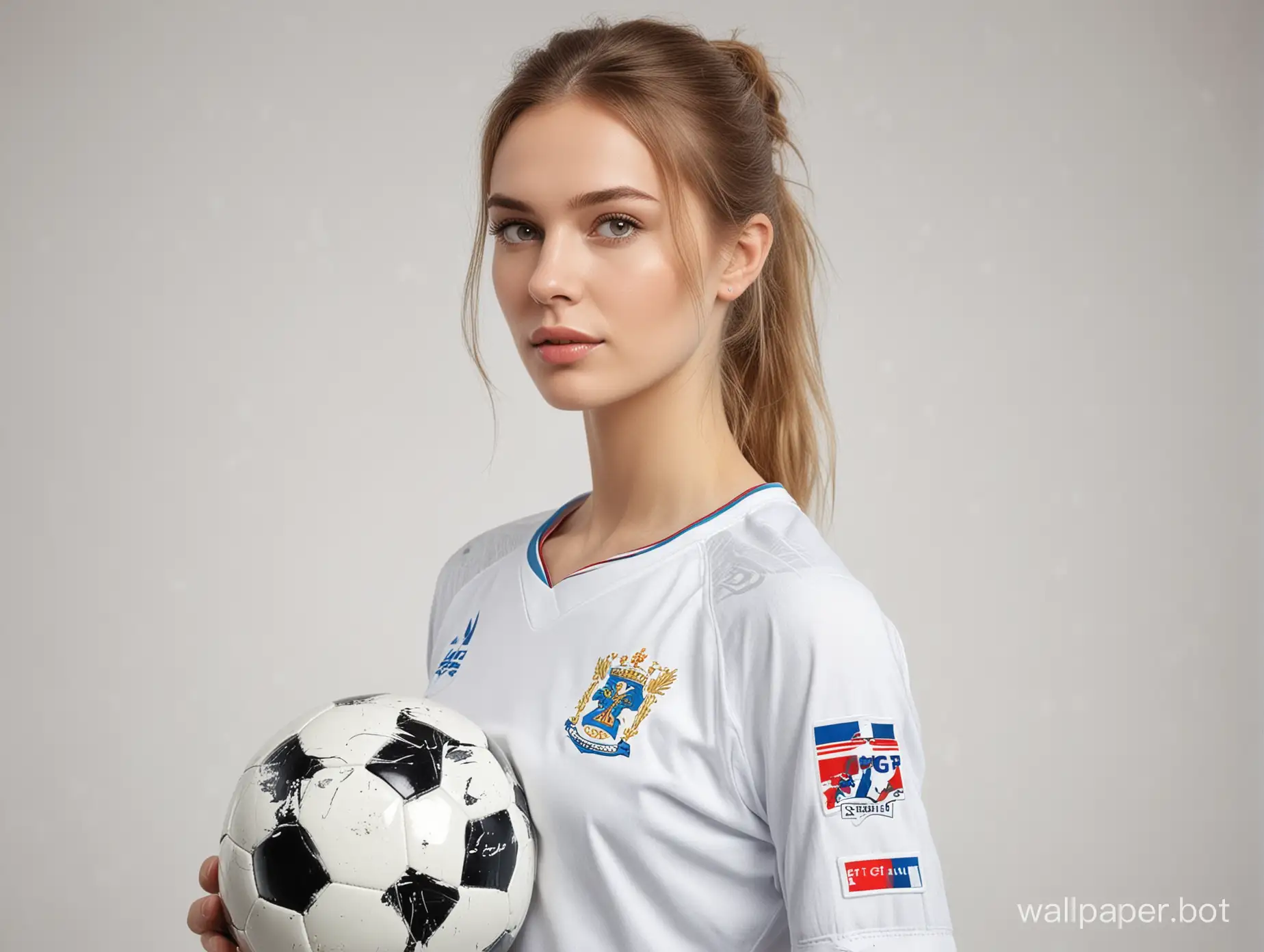 sketch beauty Russian 25 years old 6 breast size narrow waist soccer form Zenit white background masterpiece photo portrait
