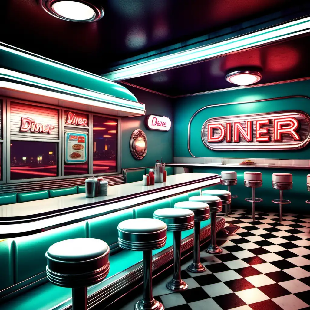 Create a nostalgic, futuristic diner
