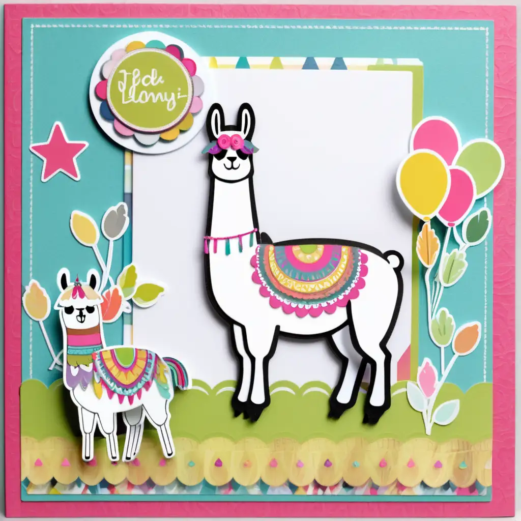 Llama Scrapbooking Card Design with Colorful Decorative Elements