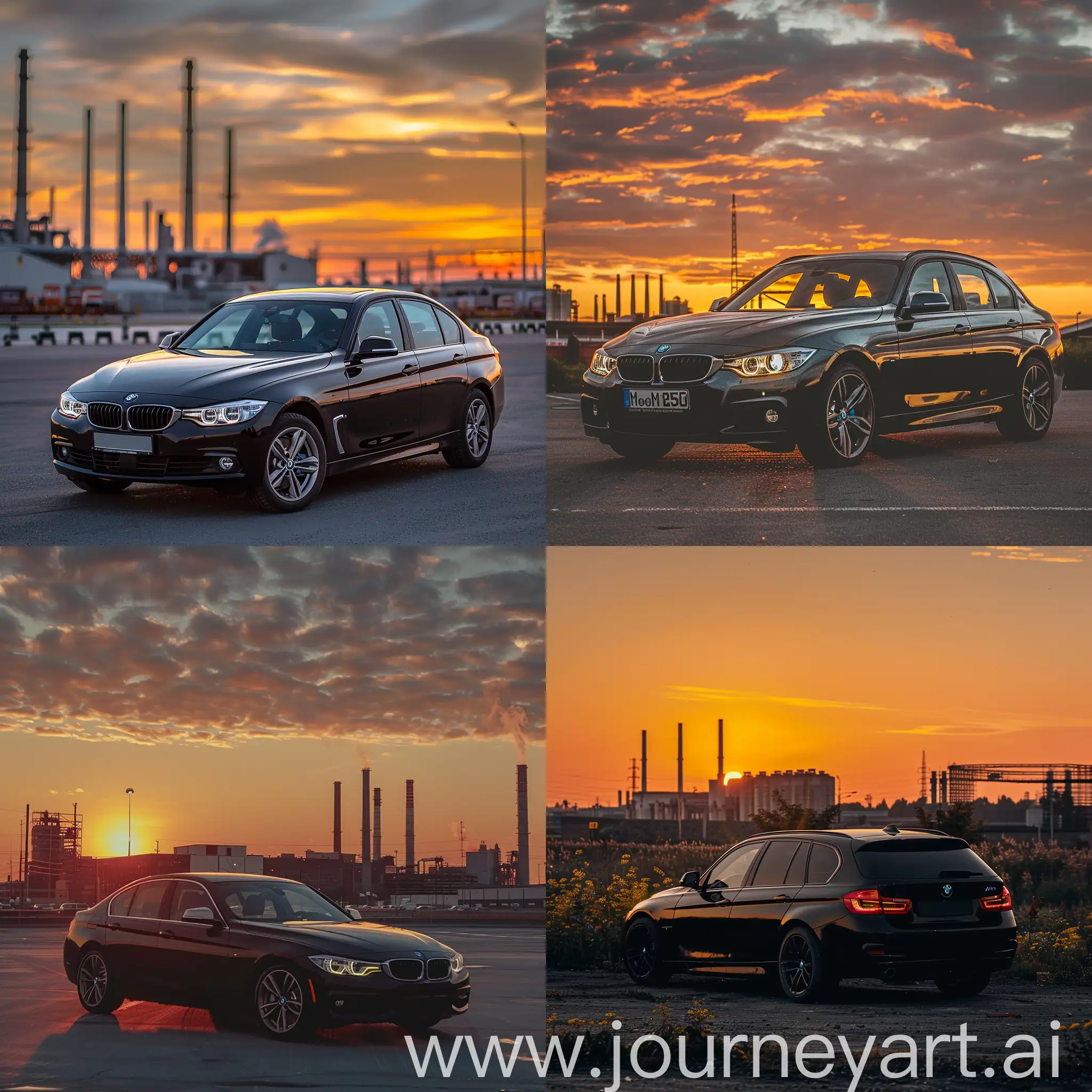 BMW-Touring-Car-Driving-Through-Industrial-Area-at-Sunset