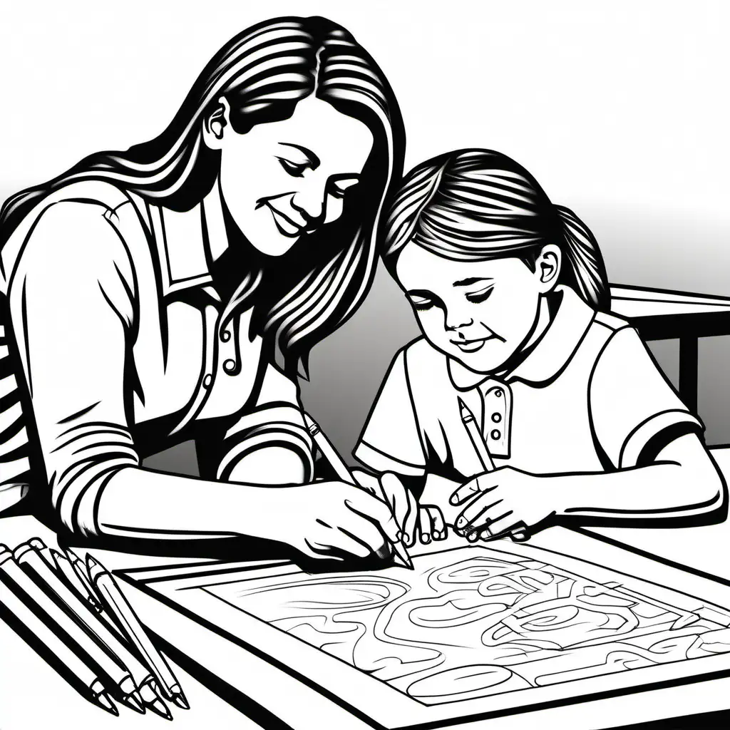 Occupational Therapist Assisting Student with Handwriting Practice Coloring Page