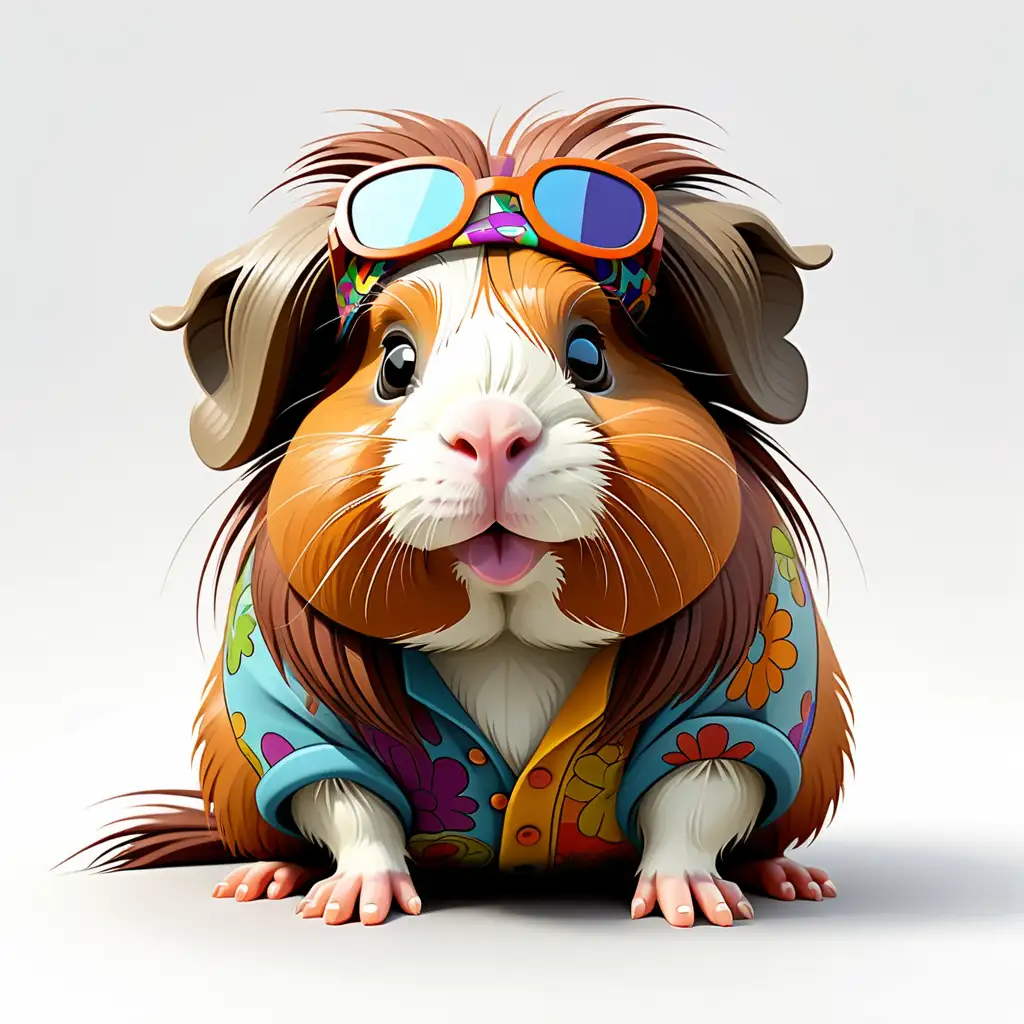 Whimsical Guinea Pigs in Full Body Cartoon Style on a White Background