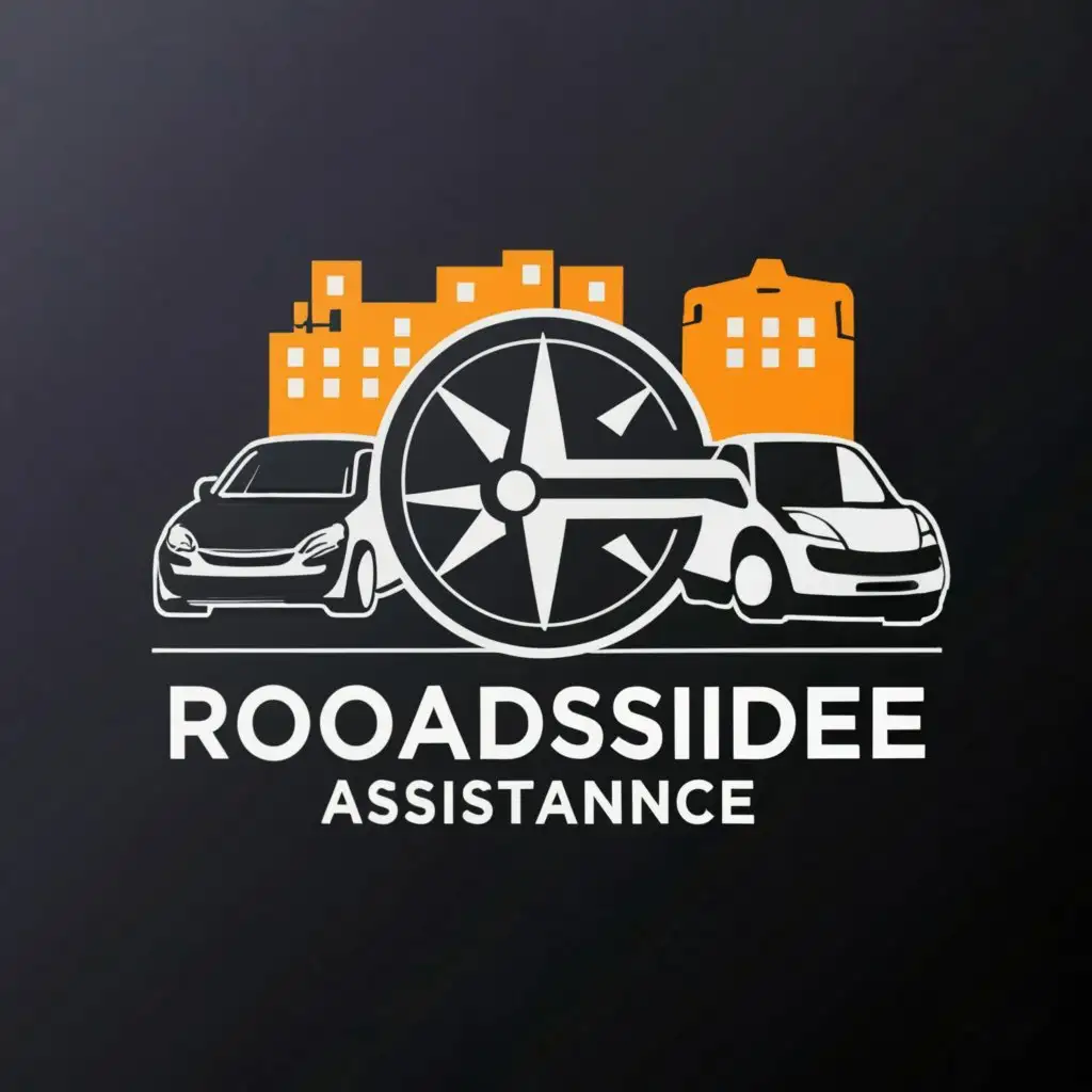 a logo design,with the text "C&B ROADSIDE ASST.", main symbol:Gps, compass, tires, tools, roads, cars,complex,clear background